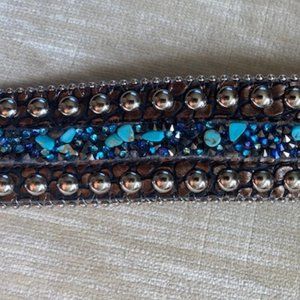 Leather Jewel / Turquoise /rhinestone belt - L